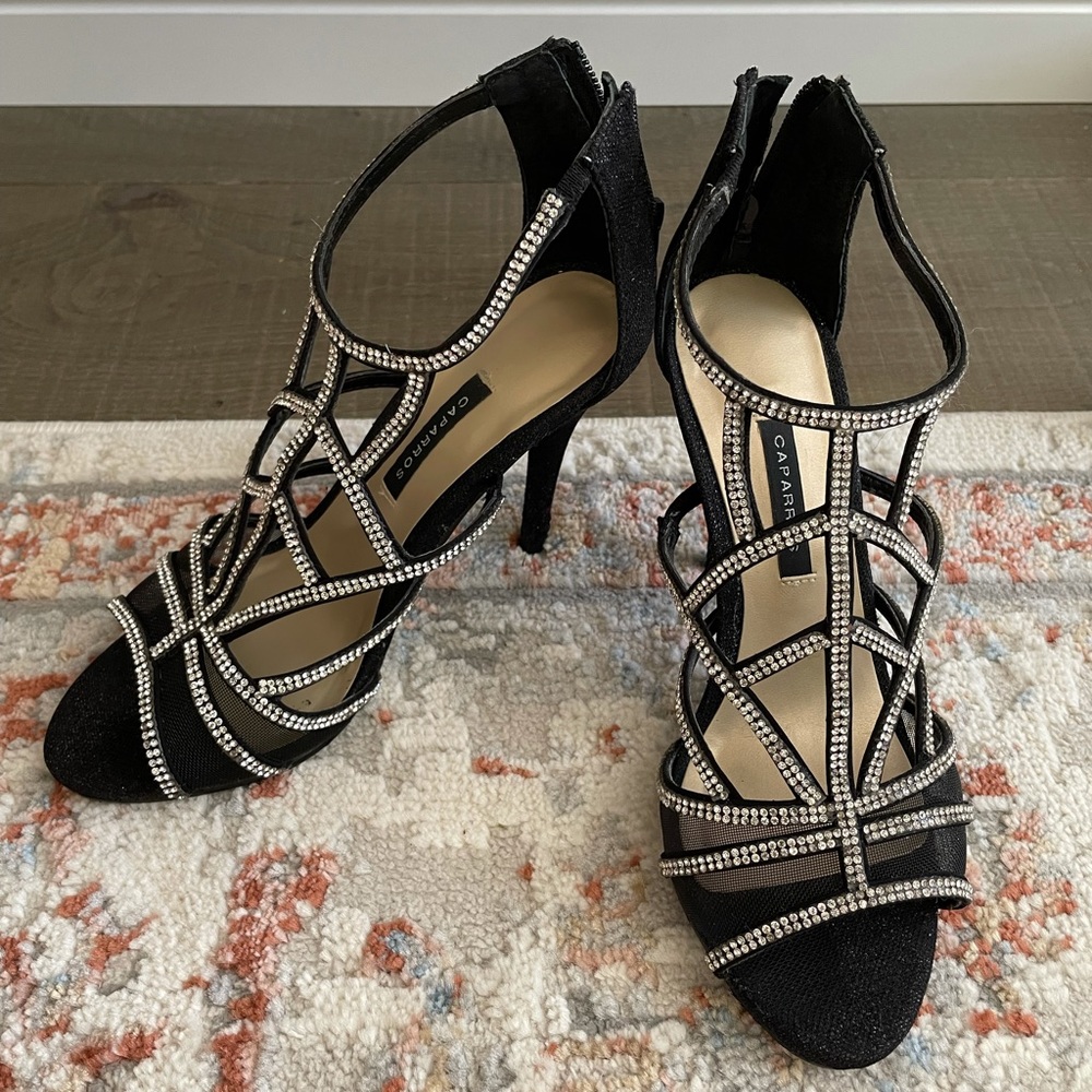 black jeweled heels
